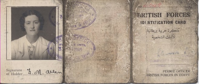 RAF ID card 1939 Egypt, Florence Adam, wife of Dick Allen RAF 113 Squadron